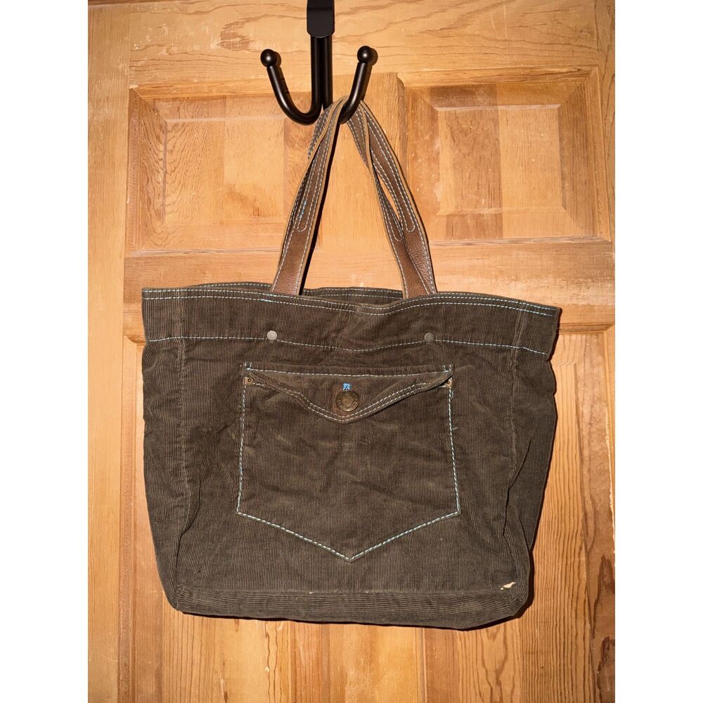 Gap Jeans 1969 Tote Bag Reversible Denim Corduroy Cotton Leather Strap Pockets